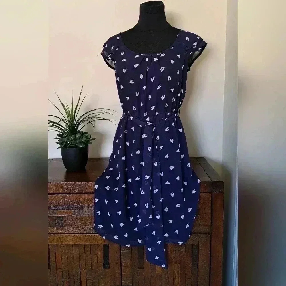 ❤️ Smart Set Dress Flutter Sleeve Purple White Floral Women's Size XS